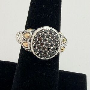 John Hardy Jai Striking SS and 14k Gold Ring with Black Spinel Pavé Gemstones